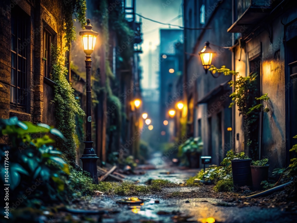 Fototapeta premium Dark Creepy Background with Tilt-Shift Photography for Eerie Atmosphere in Urban Settings