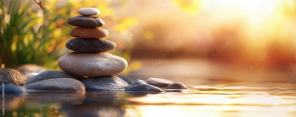 Obraz premium Mindfulness meditation, serene environment, vibrant colors, peaceful scenes, inviting
