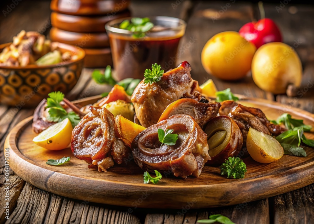 Delicious Pickled and Boiled Pork Ears with Baked Potatoes – Authentic Pub Snack Delicious Pickled and Boiled Pork Ears with Baked Potatoes – Authentic Pub Snack