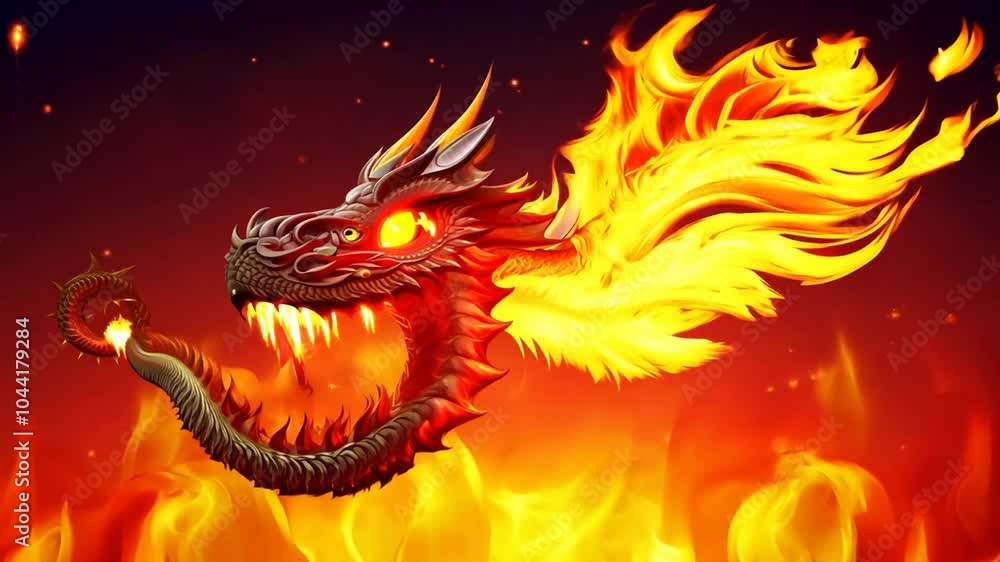 dragon Chinese 4k animation year fire new flames burn heat hot burning smoke danger warm energy fiery balefire three-dimensional abstract ancient animal asia asian astrology background black bright c