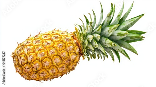 Whole Vibrant Pineapple on White Background