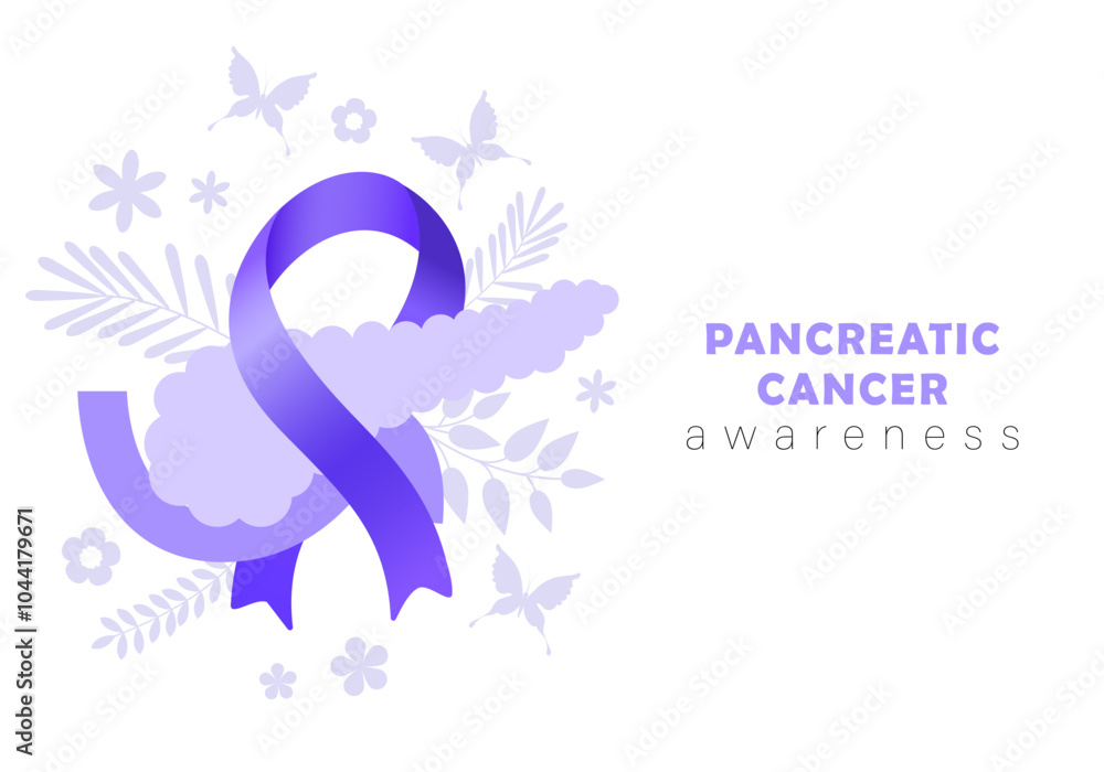 Pancreatic Cancer Awareness Month. Banner, poster, card, background design. Pancreas with flowers and ribbon vector illustration Pancreatic Cancer Awareness Month. Banner, poster, card, background design. Pancreas with flowers and ribbon vector illustration