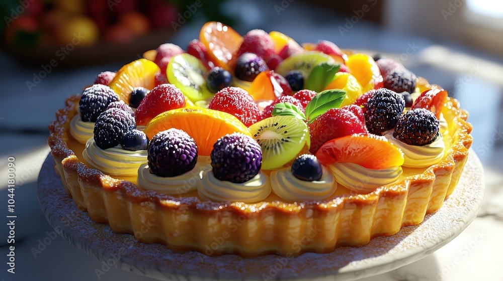 Stunning 3D Render of Colorful Fruit Tart Display