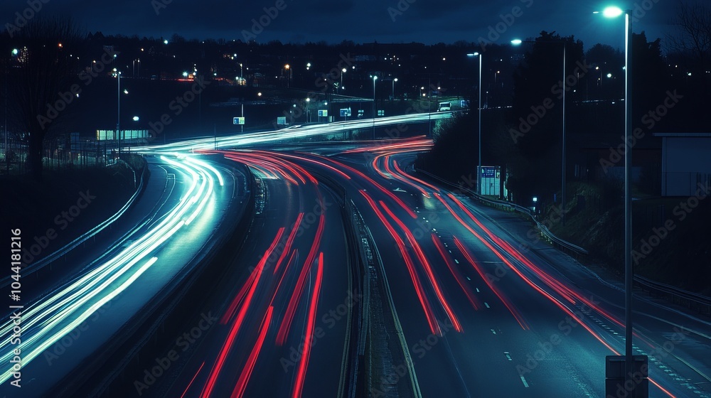 Light trails from traffic streak through an urban landscape Light trails from traffic streak through an urban landscape