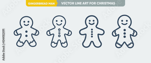 Minimal Thin Line Web Icon Set - Gingerbread Man Outline Icons for Christmas and New Year
