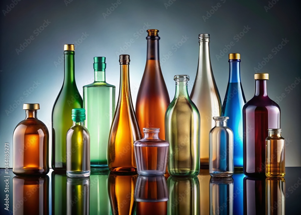 Elegant Product Photography of a Bottle Line Featuring Various Shapes, Colors, and Textures for Marketing and Branding Elegant Product Photography of a Bottle Line Featuring Various Shapes, Colors, and Textures for Marketing and Branding