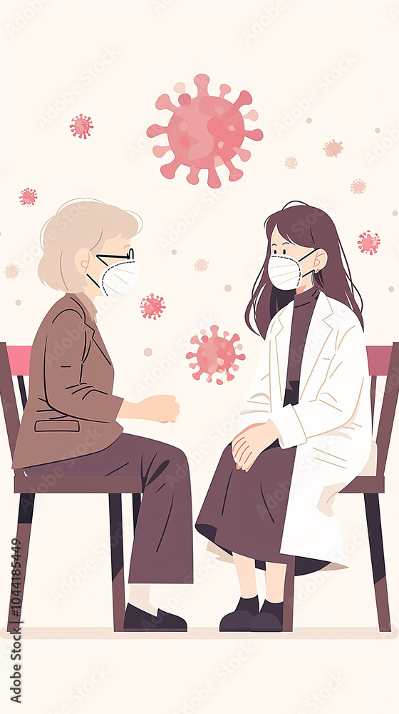 Female doctor consulting patient with masks amidst pandemic Female doctor consulting patient with masks amidst pandemic