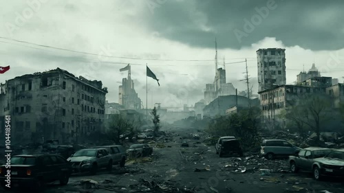 4k background war city dead atmosphere loop animation disaster Broken ruin destruction urban destroy explosion attack conflict burning building abandoned dark earthquake apocalyptic damage apocalypse