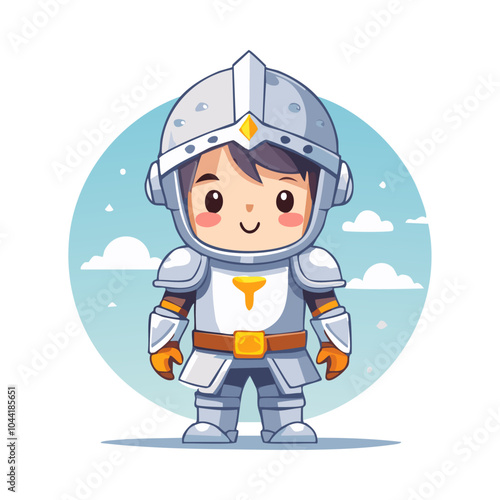 Ilustración linda y minimalista para un cuento de niños de un caballero con armadura