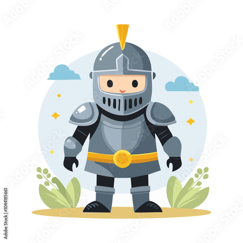 Ilustración linda y minimalista para un cuento de niños de un caballero con armadura