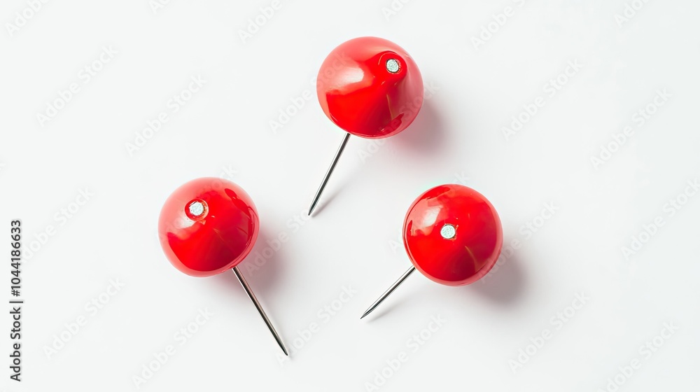 Red Push Pins Arranged on a White Background for Office Organization Generative AI Red Push Pins Arranged on a White Background for Office Organization Generative AI