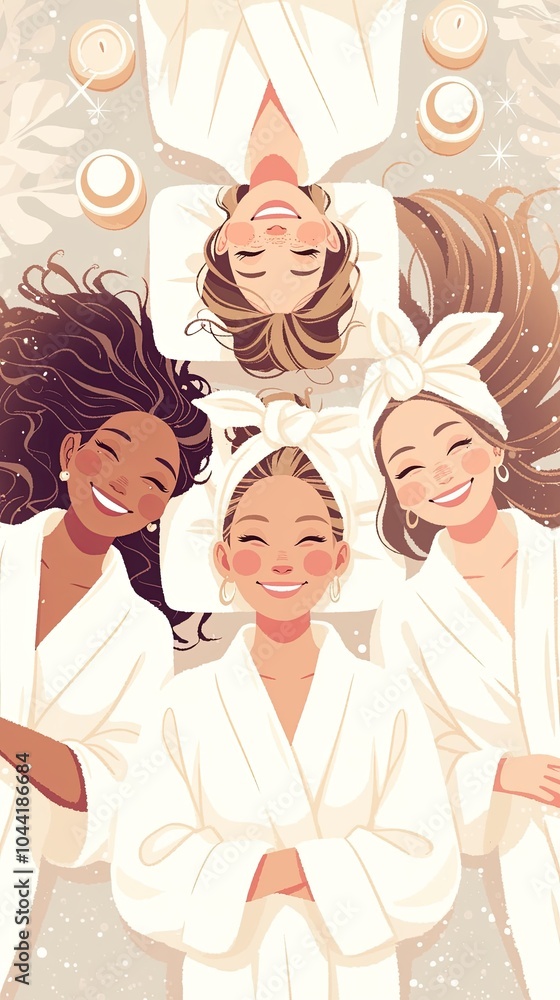 Top view of five diverse women relaxing in spa setting Top view of five diverse women relaxing in spa setting