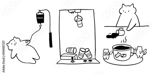 Cat x Coffee Set Illustration | Cute Minimalist Doodle Vector for Coffee and Pet-Themed Designs