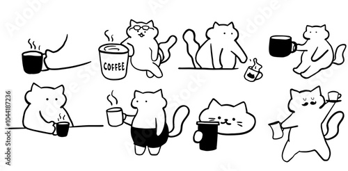 Cat x Coffee Set Illustration | Cute Minimalist Doodle Vector for Coffee and Pet-Themed Designs