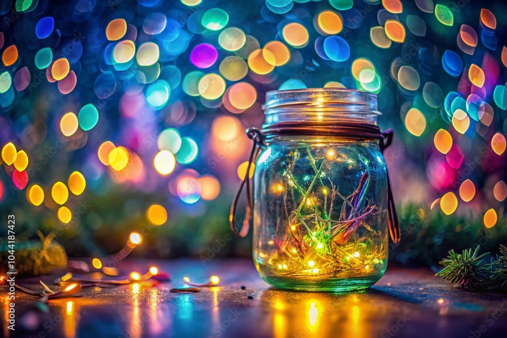 Enchanting Magic Jar with Glowing Sticks in a Dreamy Tilt-Shift Setting Enchanting Magic Jar with Glowing Sticks in a Dreamy Tilt-Shift Setting