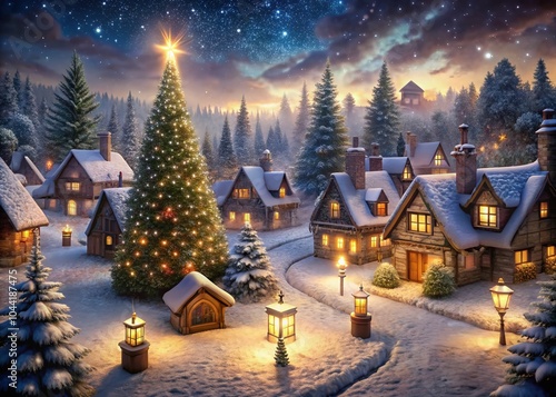 Enchanting Night Photography Backgrounds for Christmas Villages in a Winter Wonderland