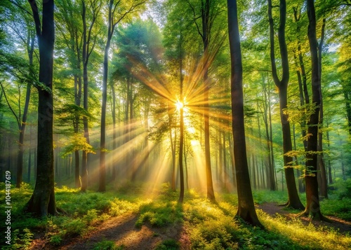 Wallpaper Mural Enchanting Sun Beams in a Deep Forest - Long Exposure Photography Torontodigital.ca