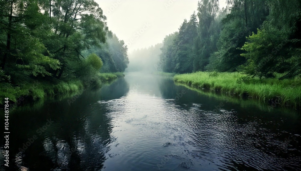 Fototapeta premium Serene River Surrounded by Lush Green Forest