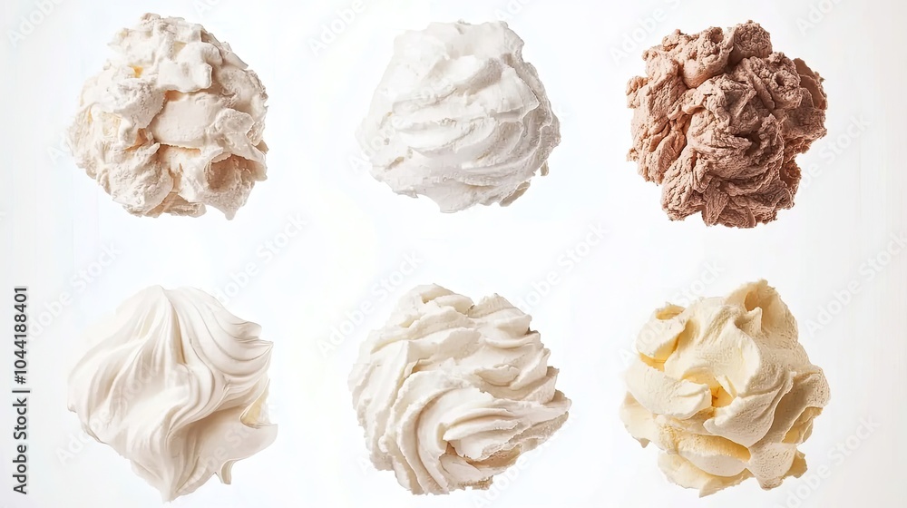 Variety of Whipped Cream Toppings in Different Flavors and Textures Generative AI Variety of Whipped Cream Toppings in Different Flavors and Textures Generative AI