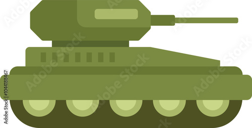 Green military tank is parked, showcasing its impressive size and firepower