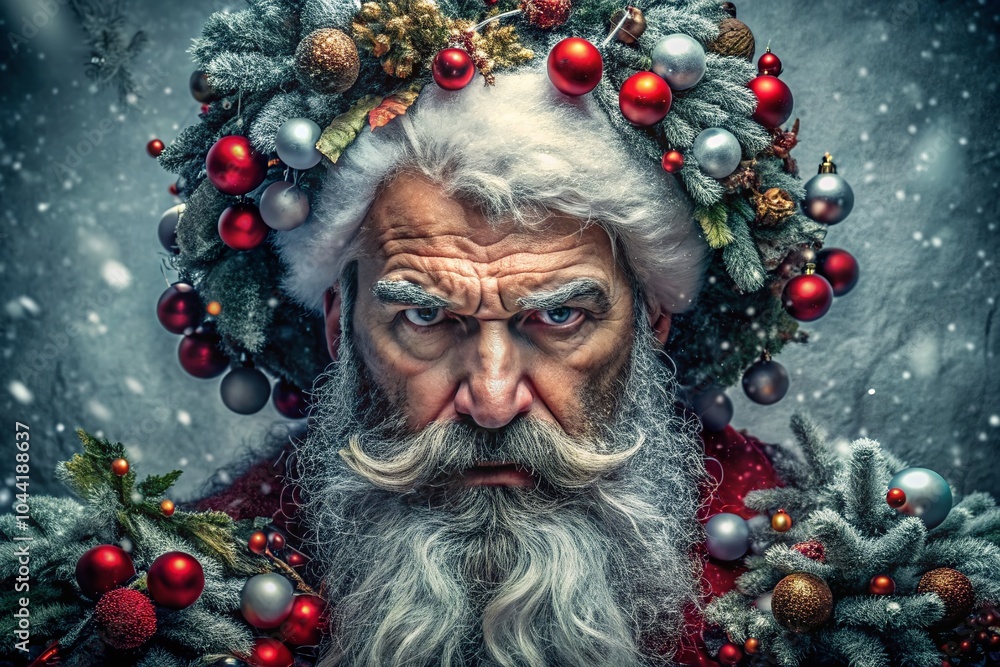 Evil Aggressive Old Man Santa with Mohawk - Unusual Holiday Spirit Evil Aggressive Old Man Santa with Mohawk - Unusual Holiday Spirit