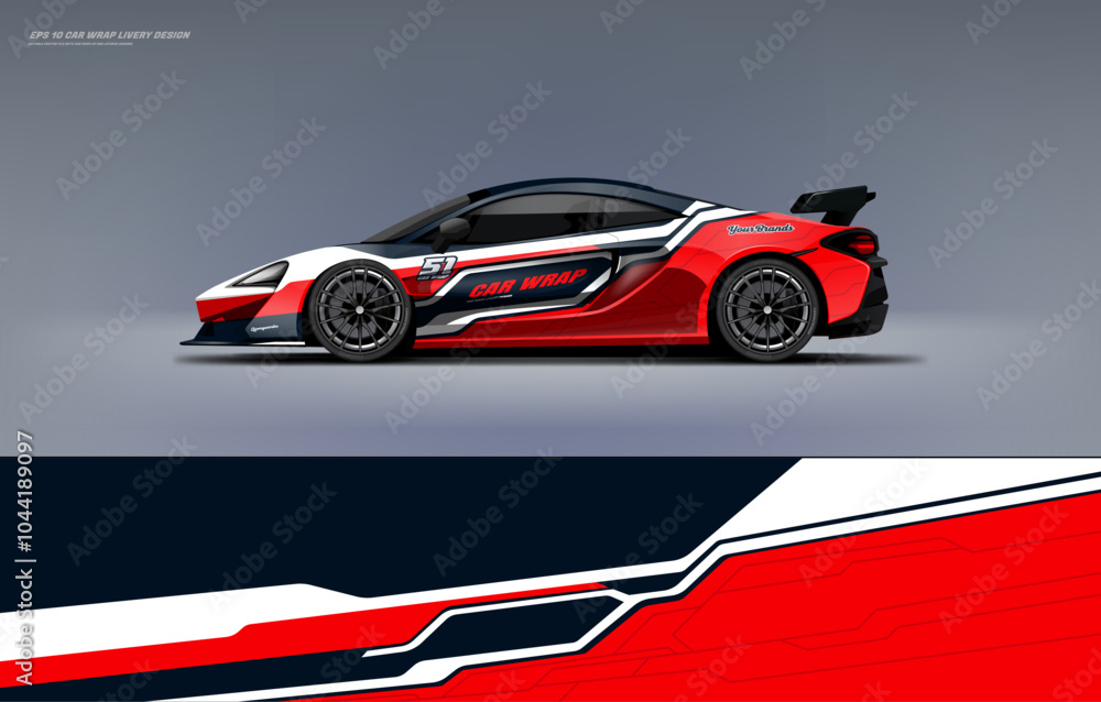 Car wrap livery design sporty sharp line style combination of red color with black background Car wrap livery design sporty sharp line style combination of red color with black background
