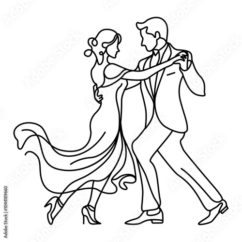 man and woman couple dancing, elegant dancers line sketch