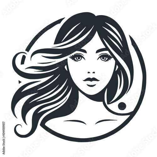 A simple round logo for a beauty salon with a beautiful girl with perfect hair.