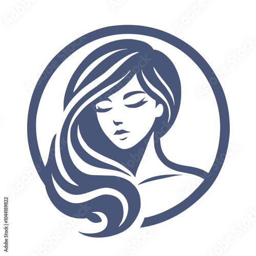 A simple round logo for a beauty salon with a beautiful girl with perfect hair.
