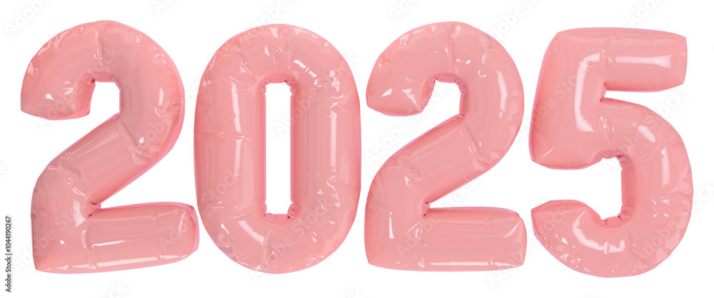 New Year 2025 design element. Isolated inflated glossy pink balloon numbers. 3D rendering. New Year 2025 design element. Isolated inflated glossy pink balloon numbers. 3D rendering.