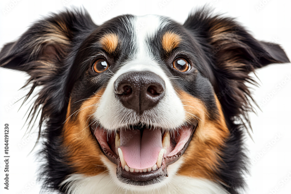 High-Resolution Portrait of a Playful Border Collie Lying Down on a White Background - Happy Dog with Expressive Eyes and Floppy Ears in Relaxed Pose High-Resolution Portrait of a Playful Border Collie Lying Down on a White Background - Happy Dog with Expressive Eyes and Floppy Ears in Relaxed Pose