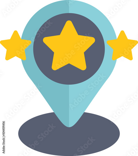 Location pin icon pointing favorite and popular places marked with stars