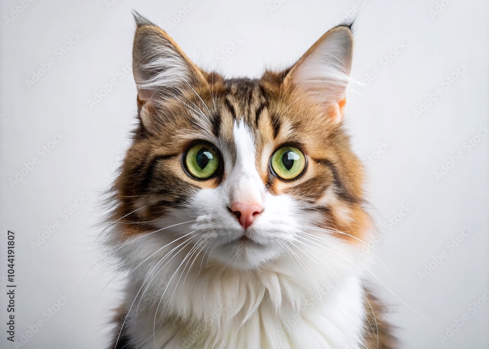 Funny Cat in Macro Photography with Whimsical Expressions on White Background Funny Cat in Macro Photography with Whimsical Expressions on White Background