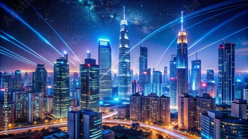 Wallpaper Mural Futuristic Cityscape at Night with Glowing Data Streams and Towering Structures Torontodigital.ca