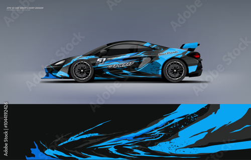 Car wrap livery design with paint splash theme with blue color combination