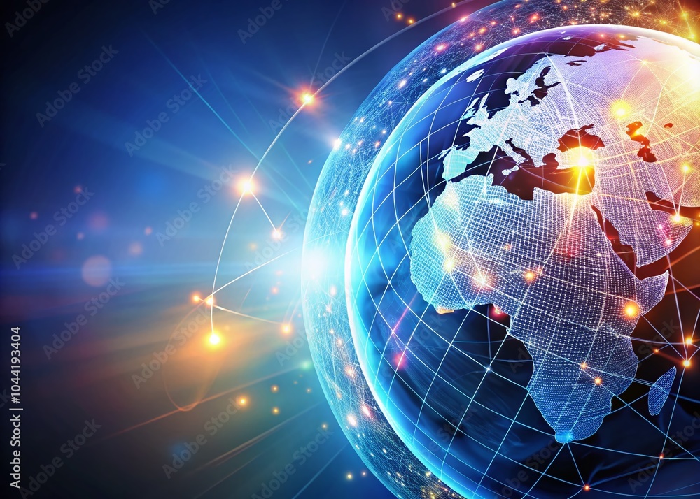 Fototapeta premium Global Business Technology Advances with Glowing Elements on White Background