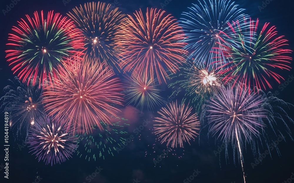 Fototapeta premium A vibrant display of colorful fireworks exploding in the night sky.