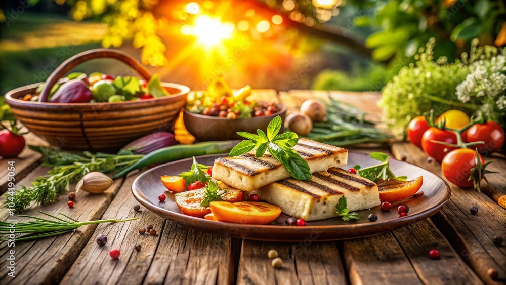 Grilled Tofu Delight in a Scenic Outdoor Setting - A Panoramic Culinary Experience Grilled Tofu Delight in a Scenic Outdoor Setting - A Panoramic Culinary Experience