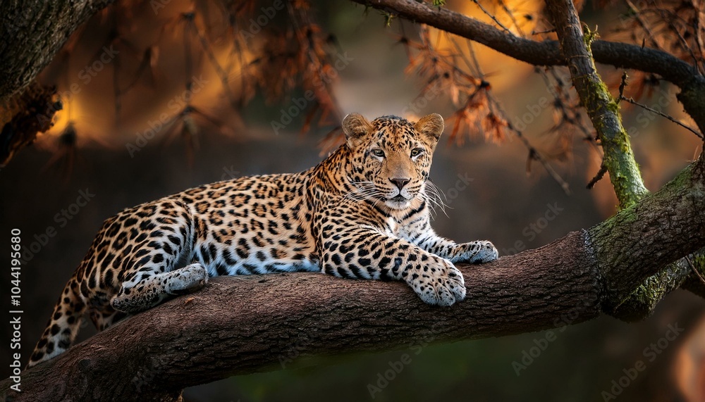 Obraz premium Leopard is lying on a tree