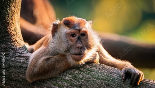 Monkey is lying on a tree photo