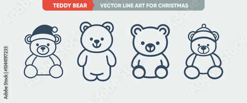 Outline Icon Set: Minimal Thin Line Teddy Bear - Simple Web Vector Illustration 