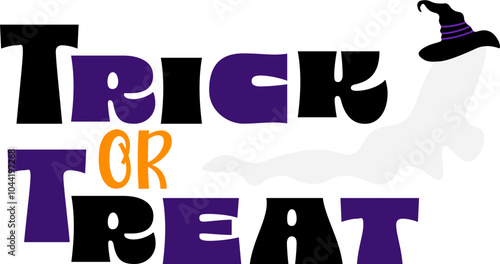 Trick or treat halloween typography with ghost wearing hat