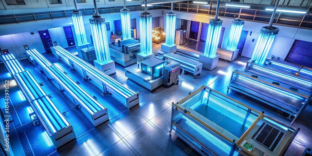 High-Definition UV-C Disinfection Aerial View for Enhanced Sterilization in Healthcare Facilities High-Definition UV-C Disinfection Aerial View for Enhanced Sterilization in Healthcare Facilities