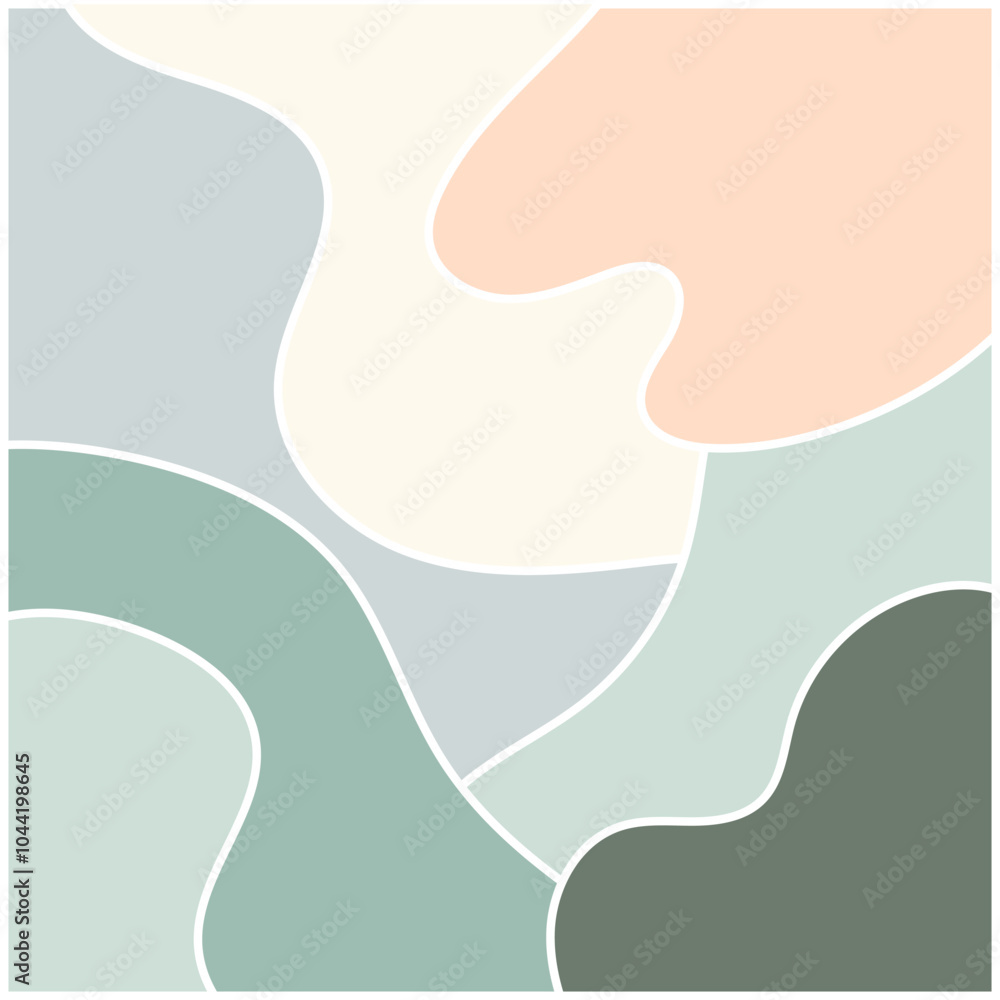 Abstraction with green smooth lines and shapes. Illustration with soft wavy lines, green and blue tones, symbolizing natural landscapes. Abstraction with green smooth lines and shapes. Illustration with soft wavy lines, green and blue tones, symbolizing natural landscapes.