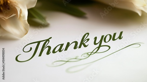  Elegant cursive thank you message in a simple font, featuring a green color palette on a clean white background, perfect for expressing gratitude in a stylish way. photo