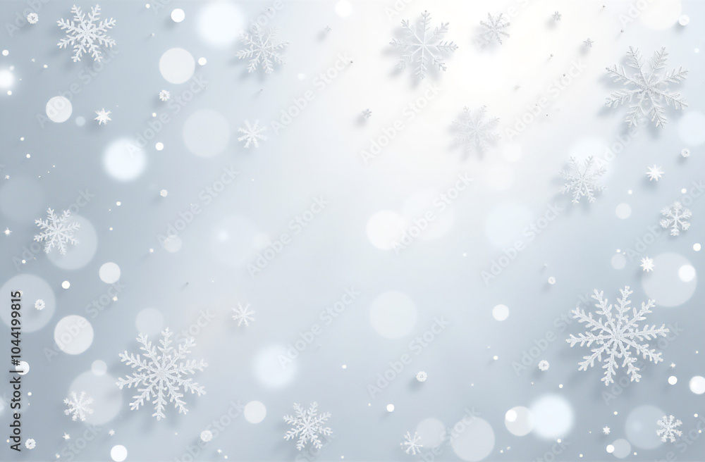 Winter snowfall background with delicate snowflakes and shimmering light effects Winter snowfall background with delicate snowflakes and shimmering light effects