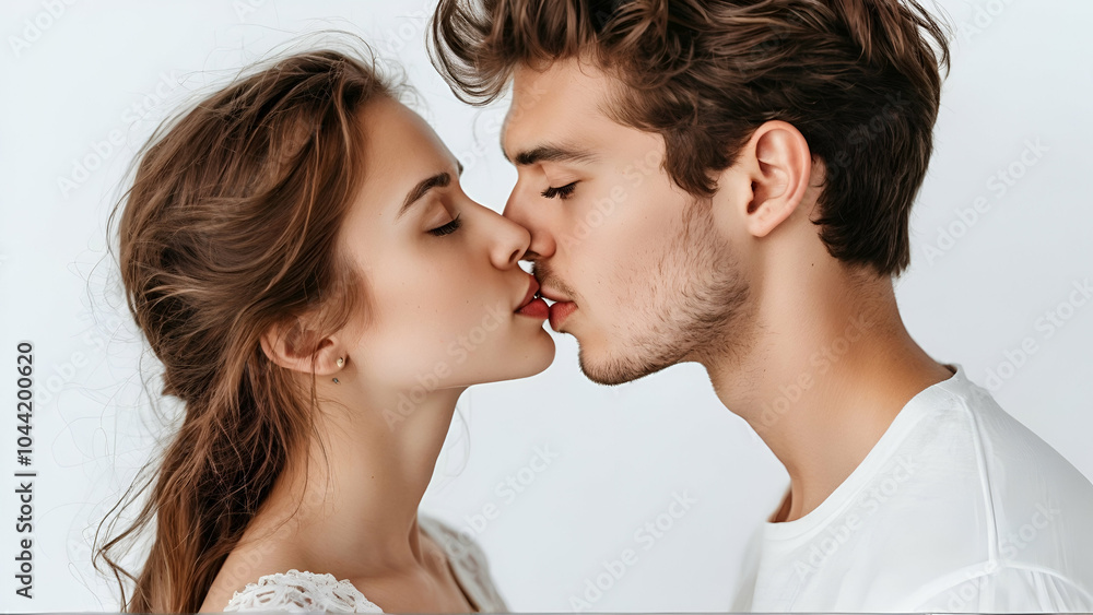 Give me a kiss. Portrait of young beautiful couple looking at their eyes Give me a kiss. Portrait of young beautiful couple looking at their eyes