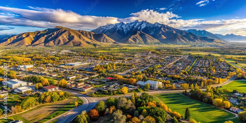 Naklejka premium Logan Valley Landscape Photography with Wellsville Mountains and Cache County Towns