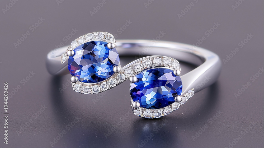 Ring with blue gemstones and sparkling diamonds in elegant jewelry design Ring with blue gemstones and sparkling diamonds in elegant jewelry design