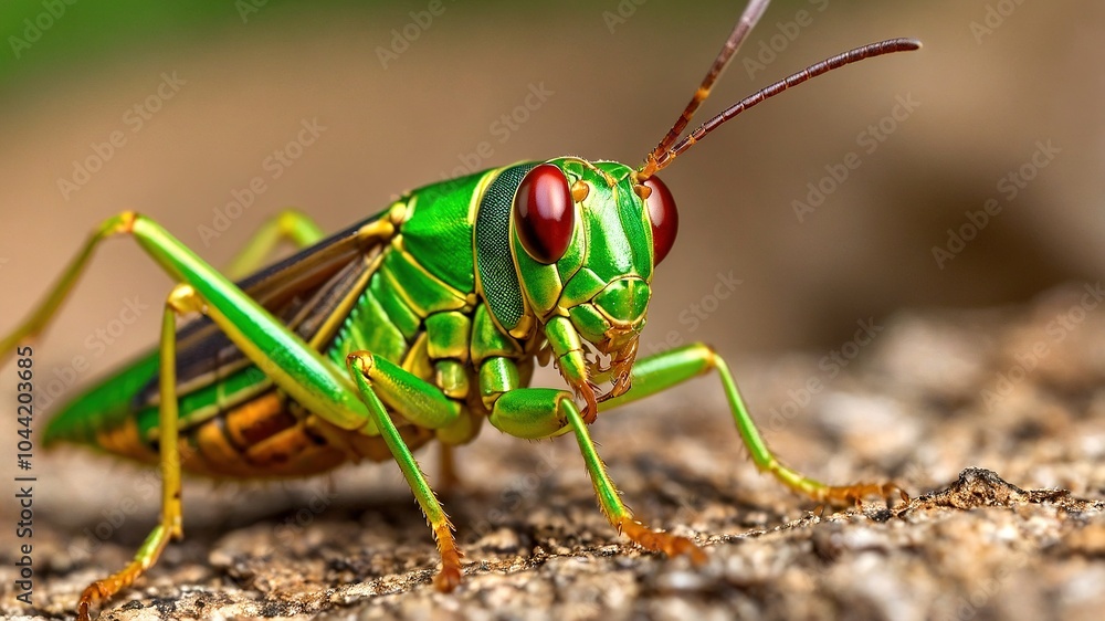 Macro Photography of a Small Gold Grasshopper Euthystira brachyptera